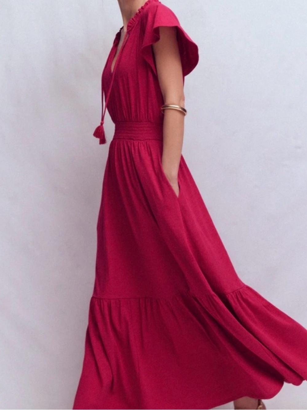 NWT Boden Tala Tiered Jersey Maxi Dress in Pomegranate Size 16/18 - Picture 4 of 9
